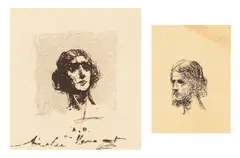 Studii de expresie by Nicolae Vermont, peniță și creion pe hârtie, sold May 2018