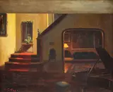 Interior burghez by George Catargi, ulei pe pânză, sold May 2018