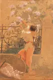 Culegând liliac by Ignat Bednarik, acuarelă pe carton subţire, sold May 2018