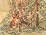 Popas la troiţă by Ignat Bednarik, acuarelă pe hârtie lipită pe carton, sold May 2018