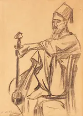 Turc la narghilea by Leon Biju, cca. 1930, cărbune pe hârtie, sold May 2018