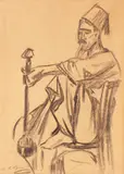 Leon Biju, Turc la narghilea, cca. 1930, cărbune pe hârtie