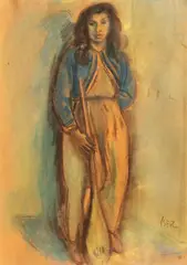 Odaliscă cu teorbă by Iosif Iser, pastel pe hârtie, offered May 2018