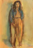 Iosif Iser, Odaliscă cu teorbă, pastel pe hârtie