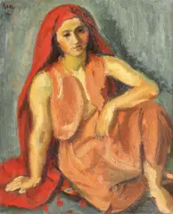 Odaliscă în roșu by Iosif Iser, ulei pe pânză, sold May 2018