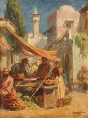 Piaţă din Alger by Imre Gergely, ulei pe pânză, sold May 2018
