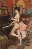 Alexandru Satmary, Nud în interior oriental, pastel pe hârtie lipită pe pânză
