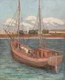 Barcaz la Mangalia by Dumitru Ghiață, prima jumătate a anilor '20, ulei pe carton, offered May 2018