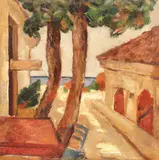Cafenea la Balcic by Nicolae Tonitza, ulei pe carton, sold May 2018