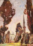Minaret la Balcic by Rudolf Schweitzer–Cumpăna, ulei pe carton, offered May 2018