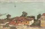 Case la Balcic by Gheorghe Petrașcu, ulei pe lemn, offered May 2018