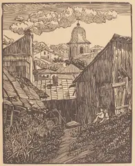 Horia Teodoru, "Turla bisericii", provine din colecţia ing. Ion D. Ghica, 1938, xilogravură