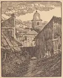 Horia Teodoru, "Turla bisericii", provine din colecţia ing. Ion D. Ghica, 1938, xilogravură
