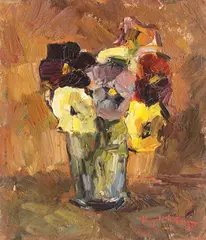 Eugen Mihăescu, Panseluțe, 1965, ulei pe carton