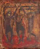 Dansatori by Magdalena Rădulescu, ulei pe placaj, sold May 2018