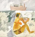 Pavel Codiță, Femeie la malul mării, 1974, ulei pe carton