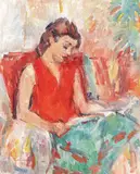Lectură by Ion Musceleanu, 1998, ulei pe pânză lipită pe carton, offered Apr 2018