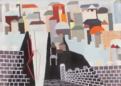 Arhitecturi by Andrei Cădere, ulei pe carton, offered Apr 2018