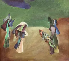 Ritualul măştilor by Liviu Suhar, ulei pe pânză, offered Apr 2018