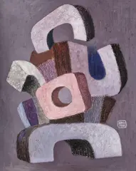 Monument by George Saru, 1999, ulei şi nisip pe pânză, sold Apr 2018