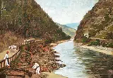 Țărani pe Valea Oltului by Ludovic Bassarab, ulei pe lemn, sold Mar 2018