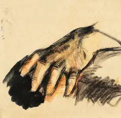 Studiu de mână (Enescu) by Corneliu Baba, tuș și creioane cerate pe hârtie, sold Mar 2018