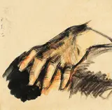 Corneliu Baba, Studiu de mână (Enescu), tuș și creioane cerate pe hârtie