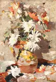 Ulcică cu flori by Nicolae Enea, ulei pe carton, sold Mar 2018