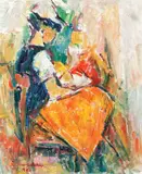 Lectură by Ion Musceleanu, 1994, ulei pe pânză lipită pe carton, sold Mar 2018