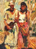 Țărăncuțe by Rudolf Schweitzer–Cumpăna, ulei pe carton, sold Mar 2018