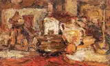 Natură statică cu ceainic și ursuleț by Rudolf Schweitzer–Cumpăna, ulei pe carton, sold Mar 2018