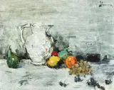 Eustațiu Stoenescu, Natură statică cu fructe și ulcior, ulei pe carton