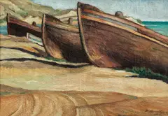 Dimitrie Sevastian, Bărci la Balcic, 1929, ulei pe carton