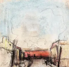 Colț de oraș by Corneliu Baba, creioane cerate pe hârtie, sold Mar 2018