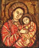 Studiu bizantin by Magdalena Rădulescu, ulei pe piele lipită pe placaj, sold Mar 2018