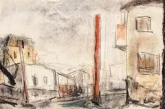 Citadină by Corneliu Baba, creioane cerate și creion pe hârtie, sold Mar 2018