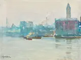 Tamisa pe ceață by Constantin Isachie Popescu, ulei pe pânză, offered Mar 2018
