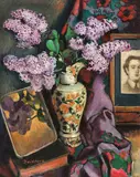Liviu Bordeaux, Natură statică cu flori de liliac, ulei pe pânză