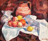 Natură statică tradiţională by Nicolae Dărăscu, ulei pe carton, sold Mar 2018