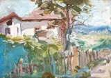 Marin H. Georgescu, Casă muntenească la Bușteni, ulei pe carton