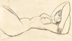 Ion Alin Gheorghiu, Nud de femeie, 1960, cărbune pe hârtie lipită pe pânză