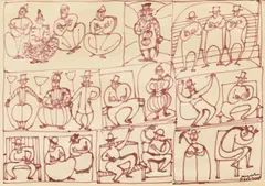 Arlechini by Magdalena Rădulescu, tuș pe hârtie lipită pe carton, offered Mar 2018