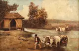Întoarcerea acasă by Ludovic Bassarab, ulei pe carton, sold Feb 2018