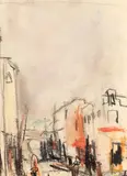Citadină by Corneliu Baba, 1975, creioane cerate pe hârtie, offered Feb 2018