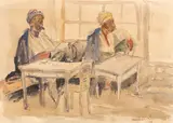 Virgil Condoiu, Turci la cafenea, 1937, acuarelă pe hârtie