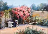 În grădină by Elena Müller-Stăncescu, ulei pe carton, sold Feb 2018