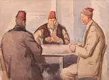 Mario (Marius) Ledda, Joc de cărţi, acuarelă pe hârtie lipită pe carton