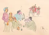 Constantin Piliuță, Muzicanți, 1993, acuarelă și peniță pe hârtie