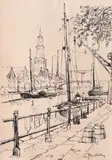 Jean Cheller, Port în Provence, tuș pe hârtie