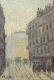 Henri Visconte, Calea Victoriei pe înserat, ulei pe carton